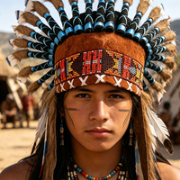 Vente en gros usine d'accessoires capillaires américains en vrac : Chapeau de chef, plumes de dinde, garniture de plumes, coiffe, costume indien