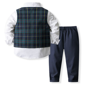 Costume formel <span class=keywords><strong>pour</strong></span> gentleman New Little Boys Kids Set Ring Bearer Outfit Wedding Toddler Boy Party Dress Shirt Gingham Vest + Pants - Product Image 2