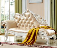 Chaise longue de luxe en bois massif européen avec détails sculptés à la main en cuir véritable, style français, canapé inclinable pour villa