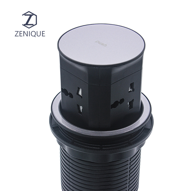 New Design Custom Pop up Outlet Kitchen Lifting Tower Socket Table Recessed Pop-up Power Socket With 15W Wireless Charger
