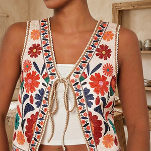Women's <b>Vintage</b> Style Eco-Friendly Cotton Finished Floral Autumn Winter Embroidered <b>Button</b> Quilted Jacket Handmade Classic - Product Image 3
