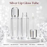 Tube de brillant à lèvres vide ISMAN 3 ml, paroi épaisse, bouchon argenté transparent, flacon rond en plastique, emballage de maquillage rechargeable en gros