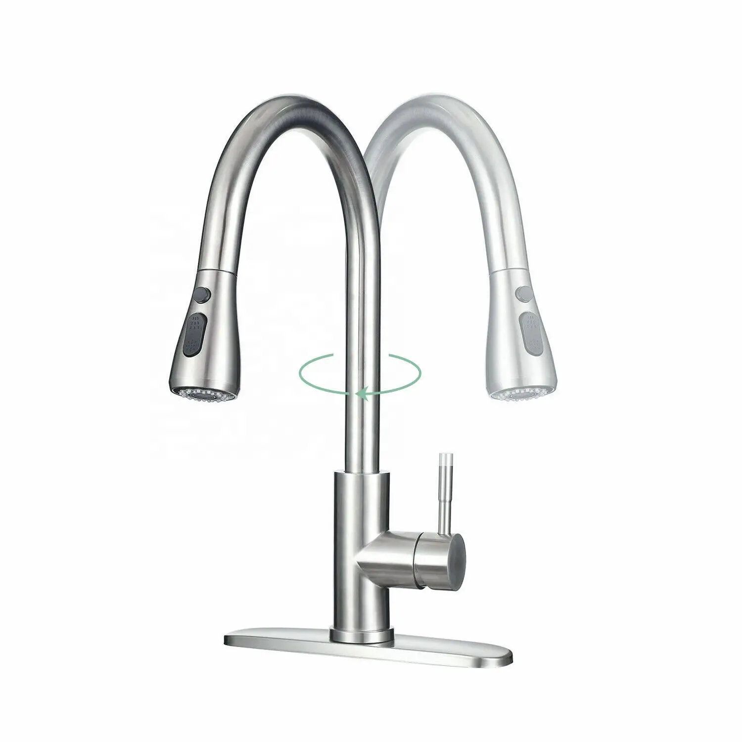 Single Handle 304 Stainless Steel Modern Deck Mounted Pull Out Kitchen Faucet for Sink
