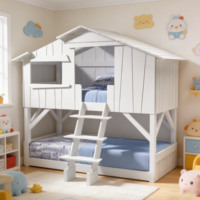 Lit cabane sur mesure pour plusieurs enfants avec toboggan et lits superposés de luxe
