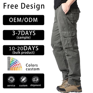 Grande poche salopette ample hommes Sports de plein air <span class=keywords><strong>Jogging</strong></span> pantalon tactique taille élastique pur coton pantalon de travail décontracté - Product Image 2