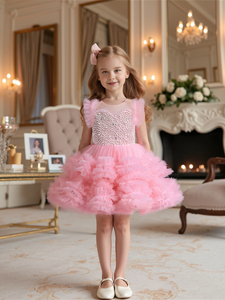 Outong Tím Puffy Tulle công chúa ăn mặc cho bé gái, sang trọng treo sinh nhật đảng Gown kidswear bán buôn OEM ODM - Product Image 4