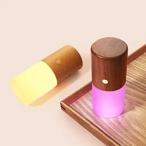 Хорошая креативная настольная лампа из дерева 256 RGB с изменяющимся цветовым режимом, портативная настольная лампа RGB с USB-зарядкой, беспроводной ночник