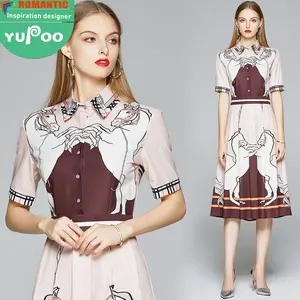 Em estoque 2021 venda quente gola polo de manga curta casuais simples animal impresso new design bonito vestido de verão para senhoras