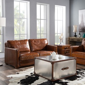 Muebles de sofá de cuero de superficie brillante <span class=keywords><strong>vintage</strong></span> con uso de remaches en hotel de sala de estar - Product Image 1