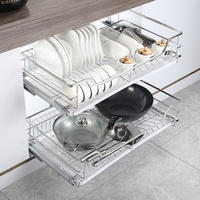 Organisateur de tiroir extensible moderne pour armoire de cuisine, en acier au carbone chromé électrolytique, à 4 côtés, avec panier coulissant