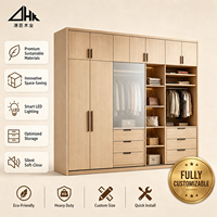 Armoire en bois avec tiroirs, porte en verre, éclairage LED, grand meuble de rangement multifonctionnel pour chambre à coucher, meubles de maison