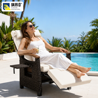 Chaise longue pliable en rotin moderne avec table d'appoint rétractable, résistante aux UV, mobilier d'extérieur écologique, coussin en coton