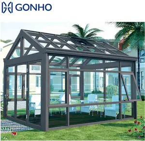 Aluminum alloy tempered glass gazebo sunrooms glass houses sun room for exterior garden sliding skylight and doors