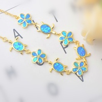 Gelang Opal Bohemian Hawaii, Desain Gelang Bunga Kura-Kura Opal yang Cantik dan Elegan, Perhiasan Wanita yang Modis