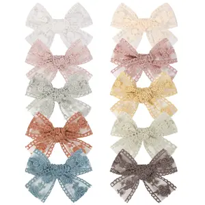 Hot Selling Baby Girl Hair Accessories Beautiful Embroidered Lace Bow Hair Clip Girl Fabric Covered Alligator Hair Pin