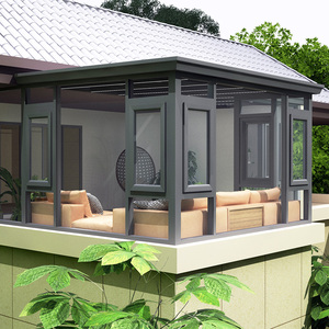 Véranda élégante en aluminium noir avec toit en verre trempé <span class=keywords><strong>double</strong></span> <span class=keywords><strong>vitrage</strong></span> pour un espace de vie en plein jardin toute l'année - Product Image 4