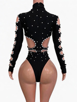 Pantalon une pièce moulant et sexy en maille diamantée Zhujie avec fente haute pour défilés, boîtes de nuit, bars et costumes de scène