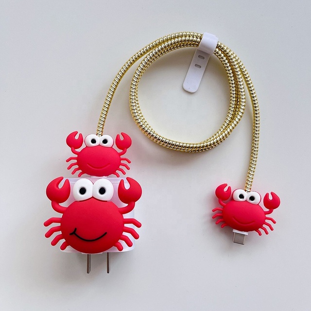 For iPhone 14 & 15 Cute Cartoon Sea Animal Silicone Charger Case Cover & PD Charger Cable Protector Set Made Durable Silicone Ru