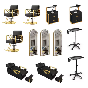 Fauteuil de Barbier Moderne K, Ensemble de Mobilier de Salon Noir et Or, Fauteuil de Coiffure Hydraulique, Bac de Lavage de Cheveux, Meuble Miroir - Product Image 5