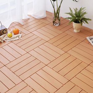 Dalles de sol modulaires en plastique PP antidérapantes, grain droit, couleur bois clair, 30*30*2cm, pour cour et patio - Product Image 4