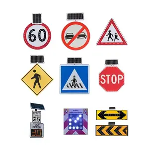 Traffic Reflective Blinking Solar Powered LED School Bus Stop Arrow Signal Metal Road Construction Safety Warning Signs