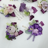 Yi Ya Ge 370 Perlengkapan Pernikahan Bunga Kain Buatan untuk Tamu Pesta Pengantin Pria Pengantin Wanita Boutonnieres Buket Tangan Seri Ungu