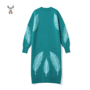 Nanteng Custom di alta qualità in cotone 100% oversize in maglia Jacquard cappotti con scollo a V bottoni Cardigan lunghi da donna - Product Image 2