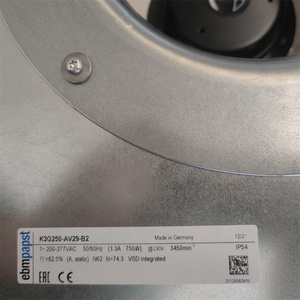 Ventilador Axial de Refrigeración ebmpapst K3G250-AV29-B2 de 250 mm, 230 VCA, 50/60 Hz, 750 W, 3.3 A, 1755 m³/h, 3450 RPM, IP54, con Rodamientos de Bolas, para Energía Eólica - Product Image 6