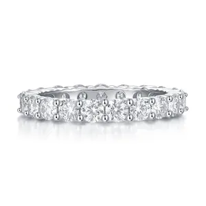 Trendy kadınlar takı tam elmas nişan yüzüğü 925 gümüş D renk VVS Moissanite elmas 3mm düğün Band yüzük