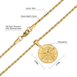 Halskette mit Kompasskette, Vereistem Löwen-Tieranhänger, Edelstahl-Schmuck, Engel- und Antik-Münz-Anhänger, 18 Karat Echtvergoldet - Product Image 3