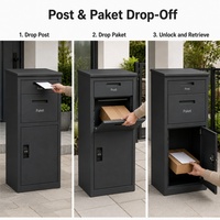 Buzón de Paquetería Independiente Estilo Alemán con Ranura para Cartas y Acceso Trasero, Buzón Exterior con Cerradura para Correo y Paquetes