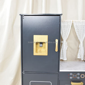 Cuisine d'angle moderne en bois gris de grande taille pour enfants avec réfrigérateur, four, micro-ondes, évier et machine à laver - Product Image 4