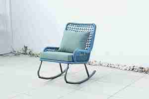 Fauteuil à bascule d'extérieur en aluminium, finition gris thermolaqué, mobilier de jardin moderne, style ferme, pour patio, salon et chambre - Product Image 2