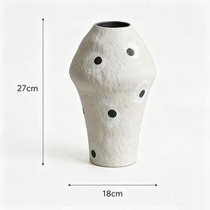 Textured White Black Polka Dot Ceramic Vase Set Irregular Asymmetrical <strong>Cottage</strong> Style Table Decor Vase - Product Image 5