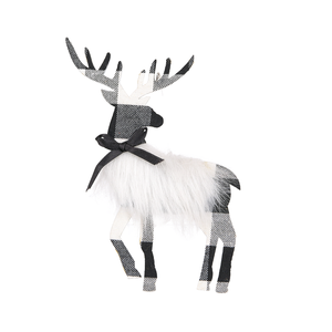 Black White Plaid Standing Reindeer Figure Faux Fur <b>Christmas</b> Decoration for Modern Mantel <b>Table</b> Retail Wholesale - Product Image 2