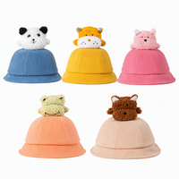 Chapeau Bob en Velours Côtelé avec Grande Tête d'Animal en Peluche 3D (Panda, Renard, Grenouille, Cochon, Ours) pour Bébés, Tout-petits et Enfants - Vente en Gros