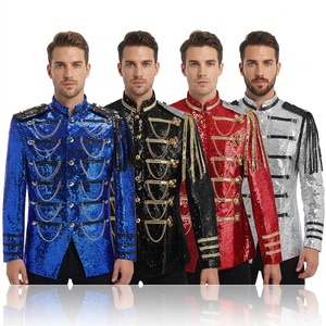 Veste <span class=keywords><strong>d</strong></span>'uniforme de garde du palais vintage rouge et blanc avec boutons tête de <span class=keywords><strong>lion</strong></span> et broderie en dentelle dorée pour spectacle de carnaval - Product Image 1