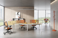 Poste de travail pour 2 personnes, bureau double face dos à dos avec boîte à câbles rabattable MGX-006A