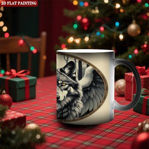 Taza Mágica de Cerámica Negra Esmerilada de 11 oz que Cambia de Color con Diseño de Lobo - Product Image 2