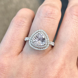 European American Style Luxury <b>Simulated</b> <b>Diamond</b> Ring Geometric Cubic Zirconia Women's Engagement Proposal Ring White Gold Pave - Product Image 3
