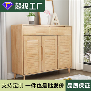 Solid Wood Shoe Cabinet Nordic Style Dustproof Entryway <b>Storage</b> Cabinet For Home Use - Product Image 4
