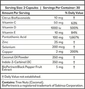 Complexe Nutritionnel OEM ODM 60 Capsules Végétales 30 Doses Vitamines C D E Acide Pantothénique I3C Huile de Coco GMP HACCP ISO Halal - Product Image 2