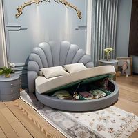 Lit rond rembourré en tissu doux de luxe au design élégant pour villa ou hôtel