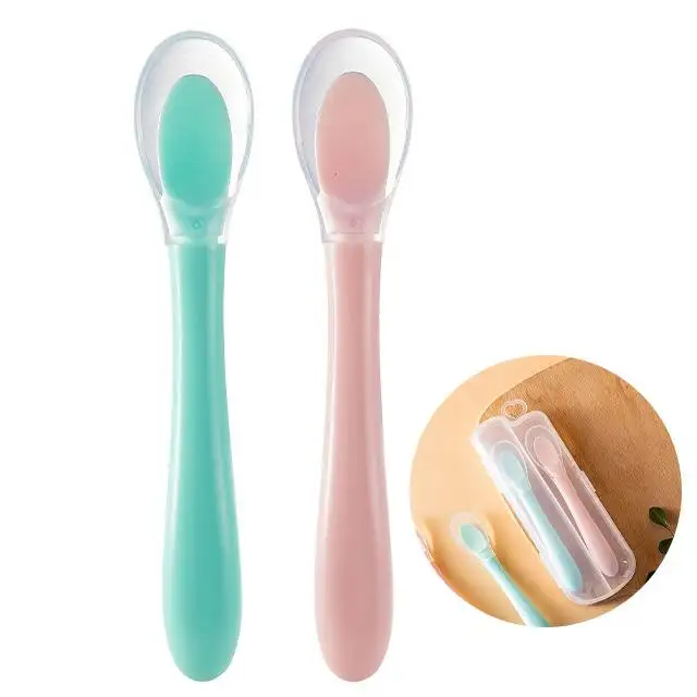 Cuillère pour bébés en silicone au design moderne pour l'entraînement Cuillère à tête souple pour l'alimentation des enfants