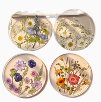 Lot de 4 sous-verres de luxe en verre transparent imprimé 2D à motif floral – Durables, sans BPA, réutilisables, ronds, pour usage quotidien, ensemble de vaisselle