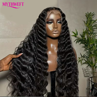 Perruque de cheveux humains vietnamiens de haute qualité, densité 210%, 32 pouces, bouclée en vagues profondes, avec dentelle frontale transparente 13x4, sans colle, effet ondulations profondes lâches
