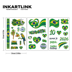 Tatuaggi Temporanei Brasile 2026 Mondiali Calcio Adesivi per Tifosi Neymar 10 Stile Samba Impermeabili Arte Corporea 3 Fogli per Adulti e Bambini - Product Image 4