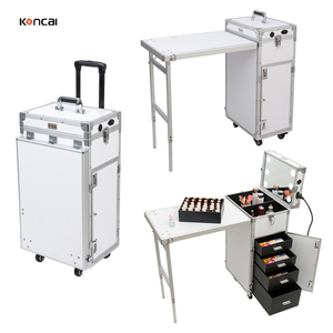 Estación de Manicura KONCAI con Logotipo Personalizado Maletín de Cosméticos de Aluminio Rígido Carro de Maquillaje Portátil Mesas de Uñas Multifuncionales - Product Image 4