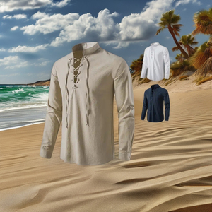 Costume d'Halloween Victorien Rétro Renaissance Gothique Médiéval pour Homme <span class=keywords><strong>Chemise</strong></span> Hippie Décontractée en Dentelle de <span class=keywords><strong>Lin</strong></span> et Coton pour les Vacances de Noël - Product Image 3