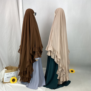 Sharut Ingrosso Khimar Hijab in Chiffon a Due Strati per Donne Musulmane Eid Ramadan Islamico con Laccio Posteriore Lungo Khimar con Balze per <span class=keywords><strong>Preghiera</strong></span> - Product Image 1